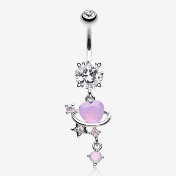 Planet Heart Sparkle Orbital Dangle Belly Button Ring-Lavender